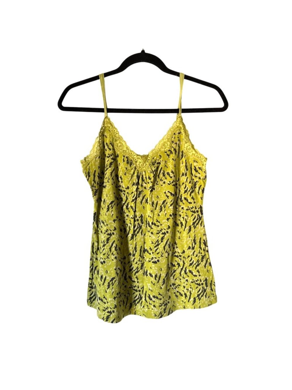 Express Green Lace-Trimmed Camisole Top With Abstract Print  Medium